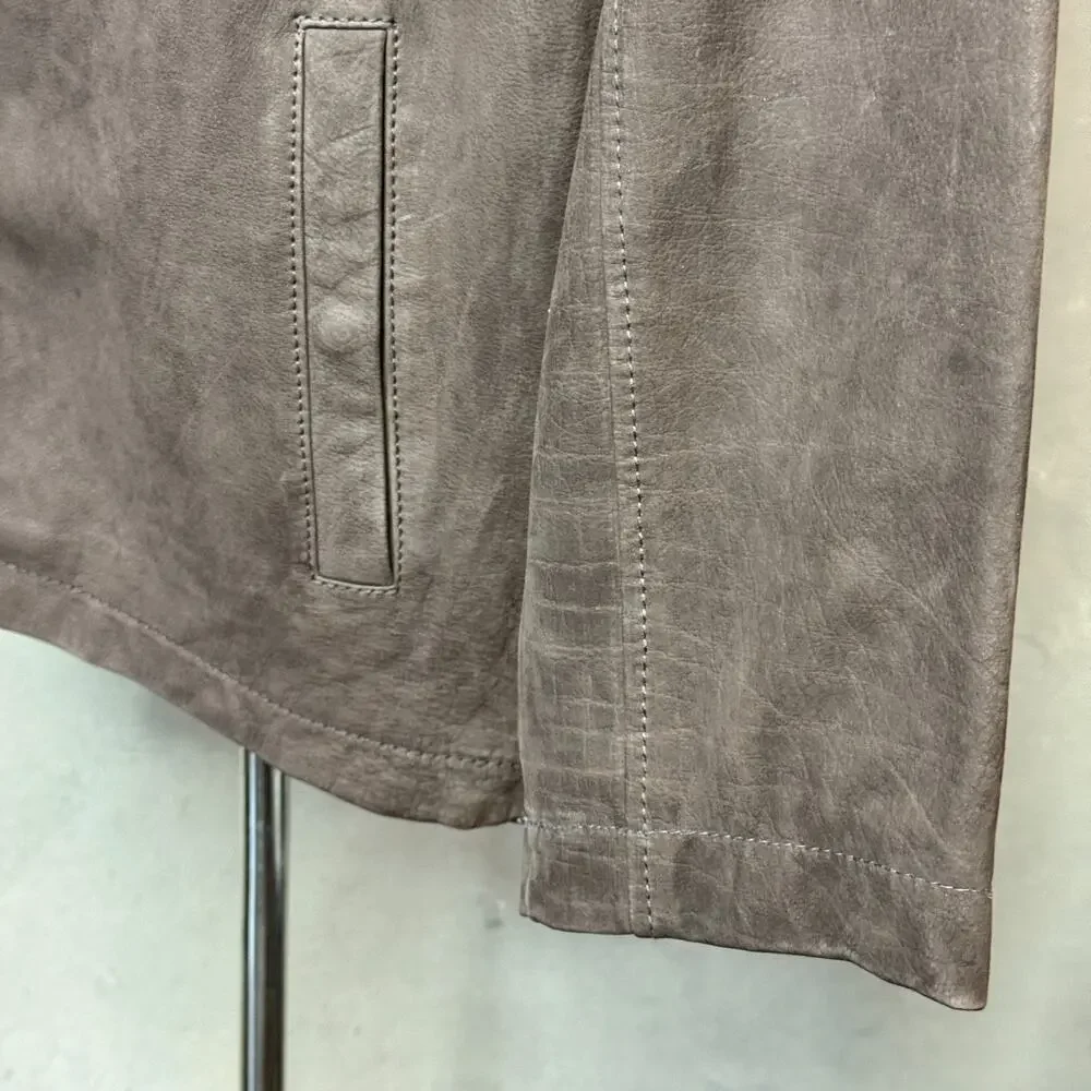 Eddie Bauer Genuine Nubuck Leather Jacket Brown Full Zip Men's L